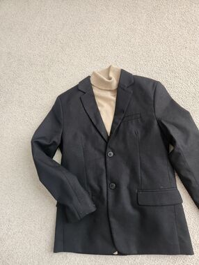 Black H&M  Blazer  & Camel/Tan Ribbed Turtleneck Sweater 8-9 Years
